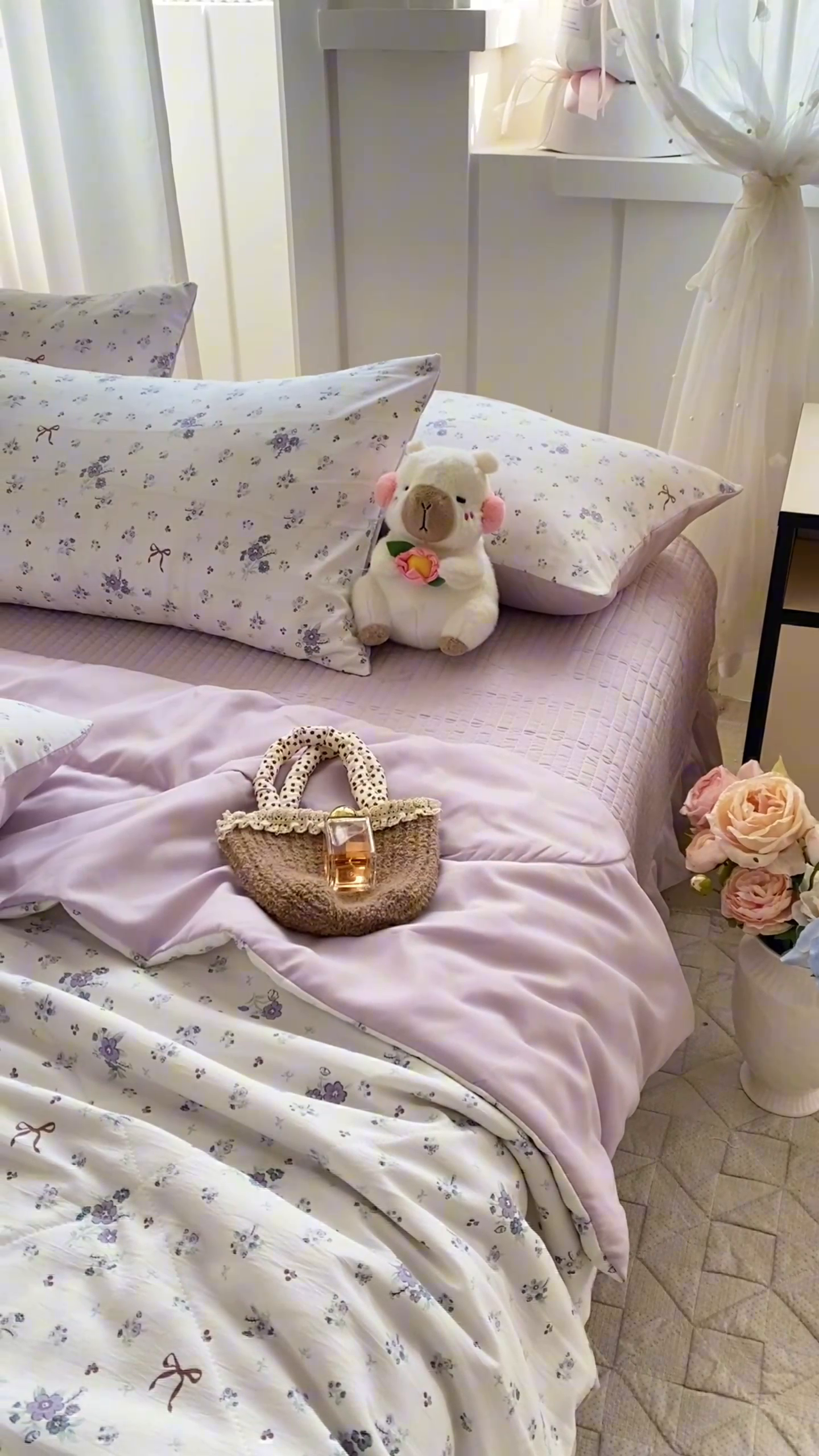 91家纺网 家纺一手货源 找家纺 2025新款针织双层纱夏被床盖四件套单夏被单床盖单品 紫色香氛