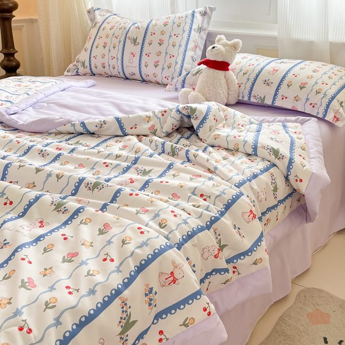 91家纺网 家纺一手货源 找家纺 宝士康家纺 2025新款水洗棉超声波压花夏被 被子被芯 甜心花园