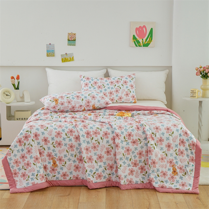 91家纺网 家纺一手货源 找家纺 海洋家纺 2025款水洗棉纯棉花夏凉被全棉花印花夏被空调被薄被子 悠然粉