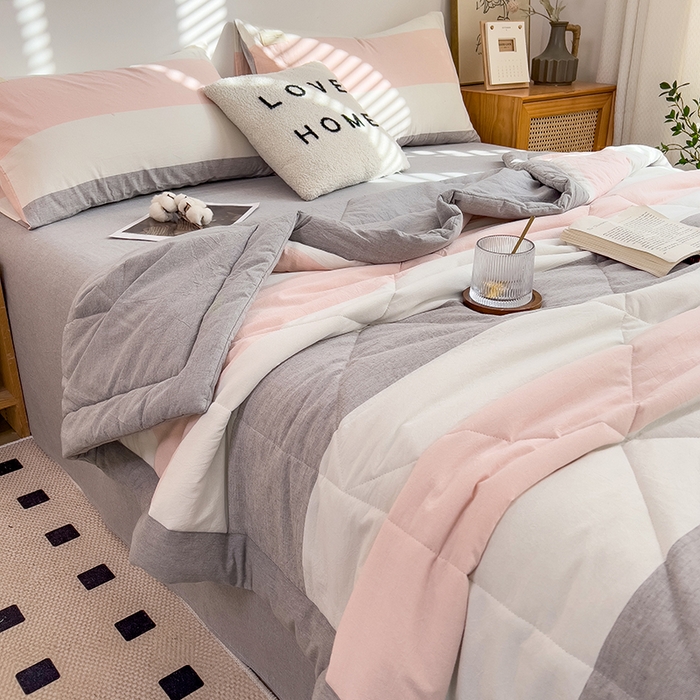 91家纺网 家纺一手货源 找家纺 宝士康家纺 2025新款10A抗菌无印风夏被 被子被芯 桃玉粉