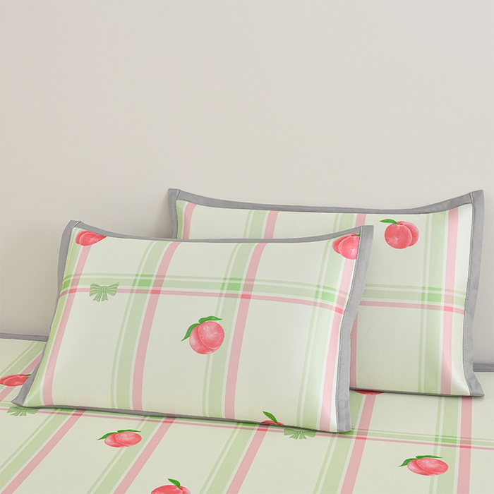 91家纺网 家纺一手货源 找家纺 简一 2025新款A类碳光印花数码冰丝凉席系列-床笠款 水蜜桃-绿