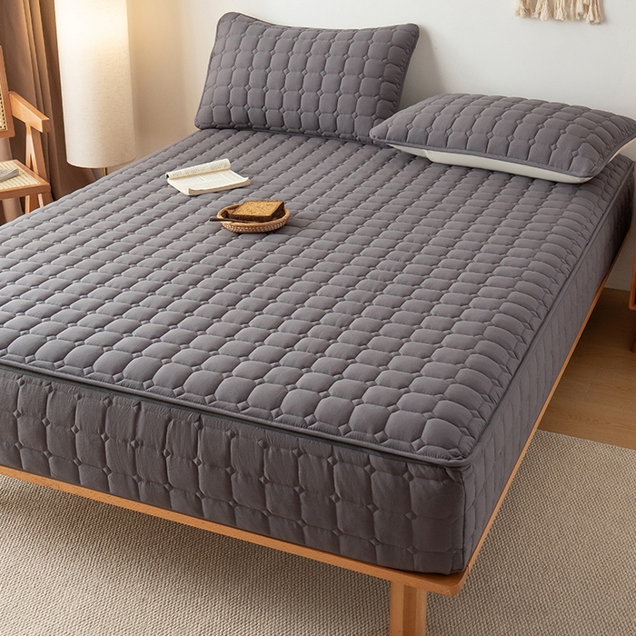 91家纺网 家纺一手货源 找家纺 叠派家纺 2025新款5A抗菌A类夹棉床笠经典款防水款系列 五面夹棉-经典格星空灰