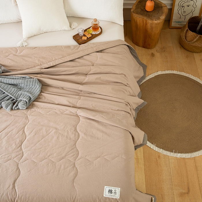 91家纺网 家纺一手货源 找家纺  天瑜 2024全棉夏被棉花芯纯色水洗棉夏凉被可水洗空调被 卡其