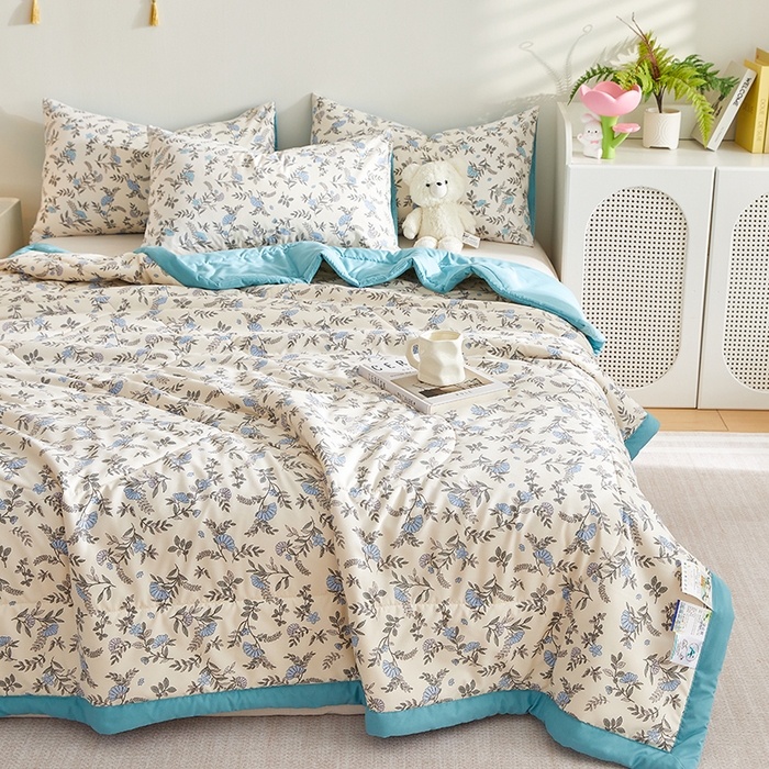 91家纺网 家纺一手货源 找家纺 海洋家纺 2025款水洗棉纯棉花夏凉被全棉花印花夏被空调被薄被子 满庭蓝