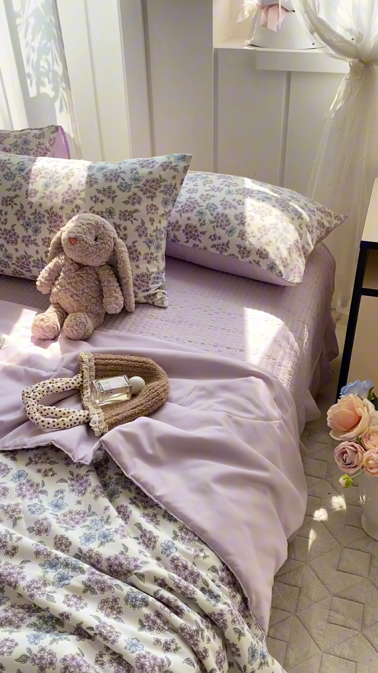 91家纺网 家纺一手货源 找家纺 2025新款针织双层纱夏被床盖四件套单夏被单床盖单品 梦幻紫藤