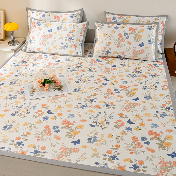 91家纺网 家纺一手货源 找家纺 简一 2025新款A类碳光印花数码冰丝凉席系列-床单款 秋日细雨