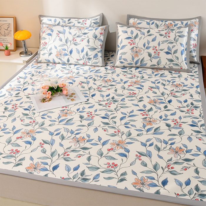 91家纺网 家纺一手货源 找家纺 简一 2025新款A类碳光印花数码冰丝凉席系列-床单款 花枝招展