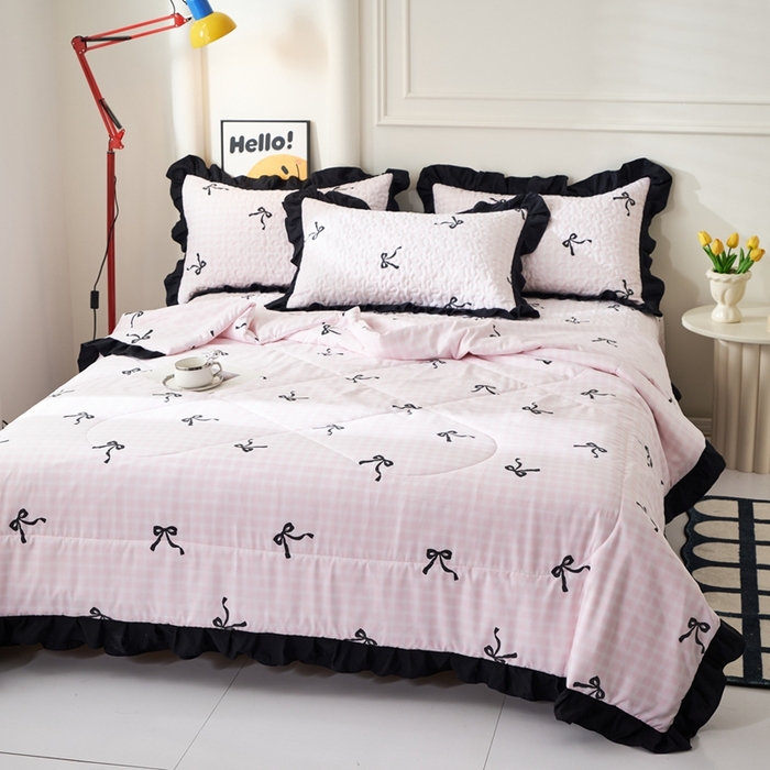 91家纺网 家纺一手货源 找家纺 蝶帕家纺 2025新款法式赫本风韩版花边床盖款夏被四件套 半旧时光