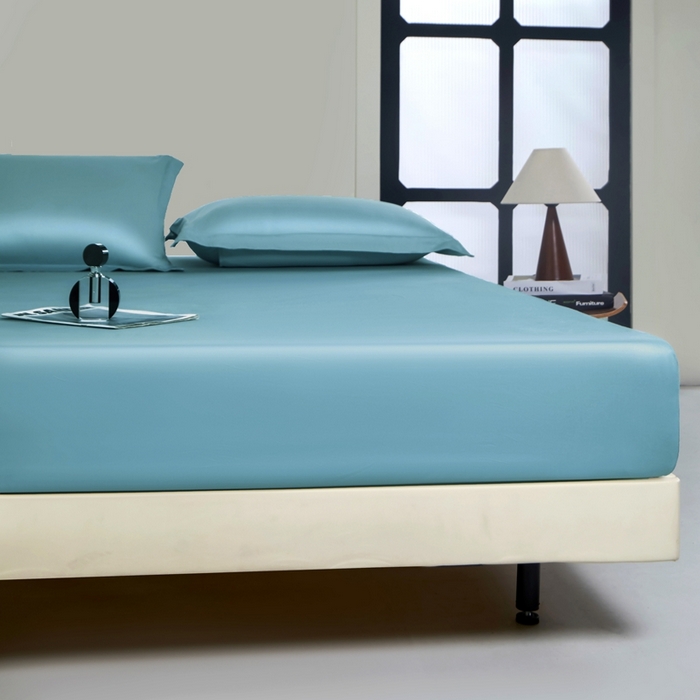 91家纺网 家纺一手货源 找家纺 秀色家纺 2024新品 A类100支双股长绒棉单品床笠 梦易-雾霾蓝