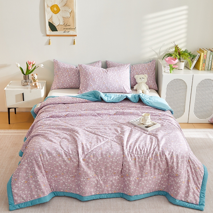 91家纺网 家纺一手货源 找家纺 海洋家纺 2025款水洗棉纯棉花夏凉被全棉花印花夏被空调被薄被子 漫生活紫