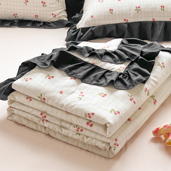 91家纺网 家纺一手货源 找家纺 （总）老K (原美阁） 2025新款法式黑边夏被四件套赫本风空调被四件套