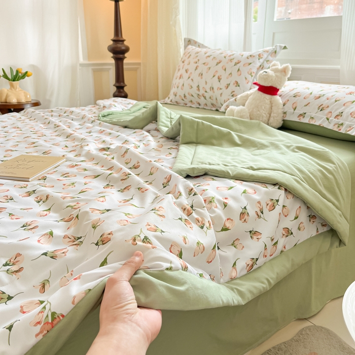 91家纺网 家纺一手货源 找家纺 宝士康家纺 2025新款水洗棉超声波压花夏被 被子被芯 花月