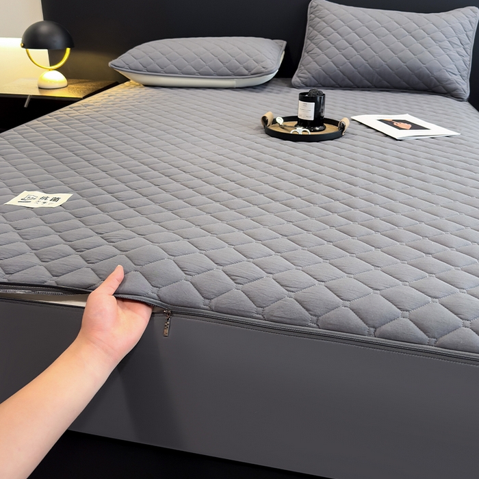 91家纺网 家纺一手货源 找家纺 叠派家纺 2025新款5A抗菌A类夹棉床笠经典款防水款系列 星空灰-小格子防水款