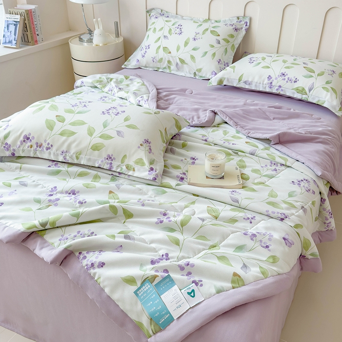 91家纺网 家纺一手货源 找家纺 宝士康家纺 2025新款10A抗菌针织夏被四件套 紫玲