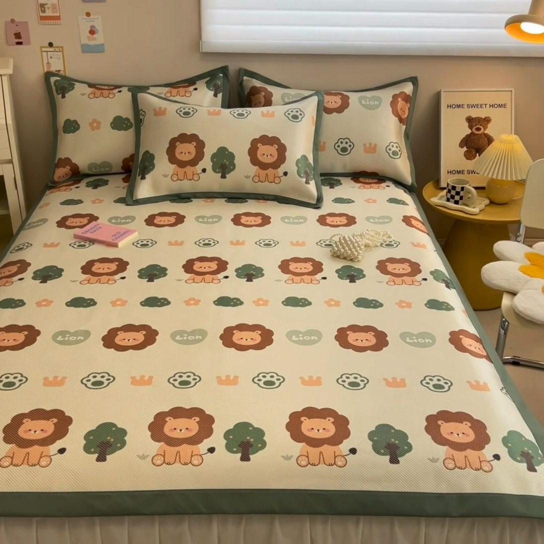 91家纺网 家纺一手货源 找家纺 2025新款懒猫600D数码印花冰藤凉席 狮子王