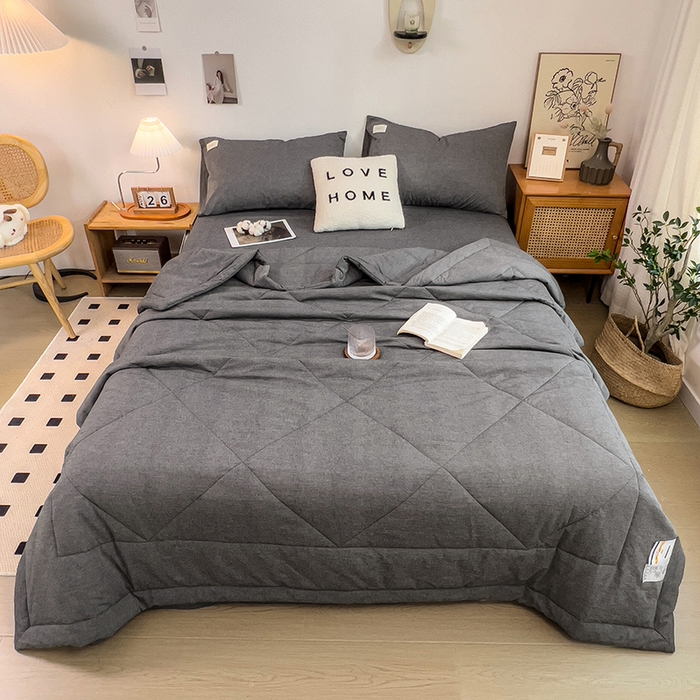 91家纺网 家纺一手货源 找家纺 宝士康家纺 2025新款10A抗菌无印风夏被 被子被芯 低调灰