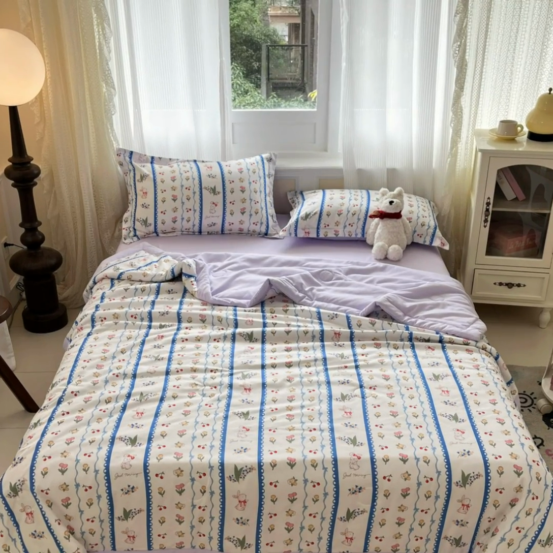 91家纺网 家纺一手货源 找家纺 宝士康家纺 2025新款水洗棉超声波压花夏被 被子被芯 甜心花园