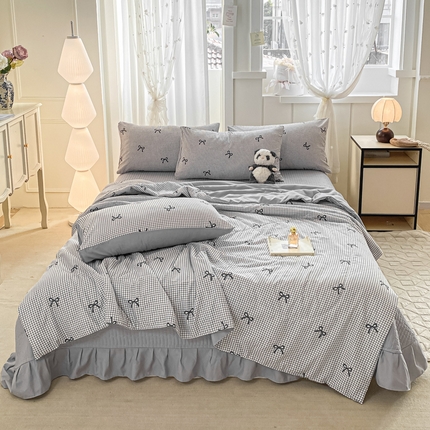 2025新款针织双层纱夏被床盖四件套单夏被单床盖单品 格韵