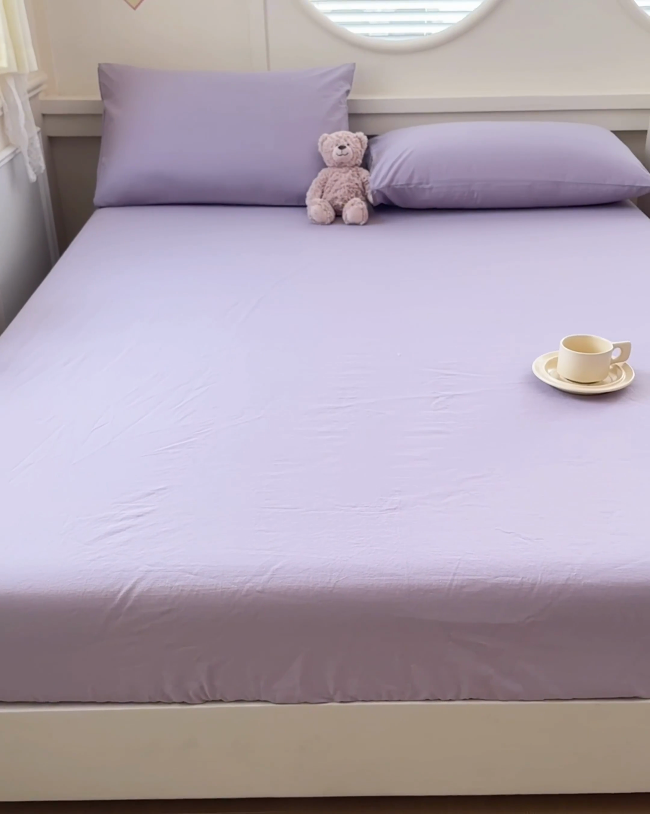 91家纺网 家纺一手货源 找家纺 2025新款全棉A类简约素色水洗棉纯棉单床笠 浅紫