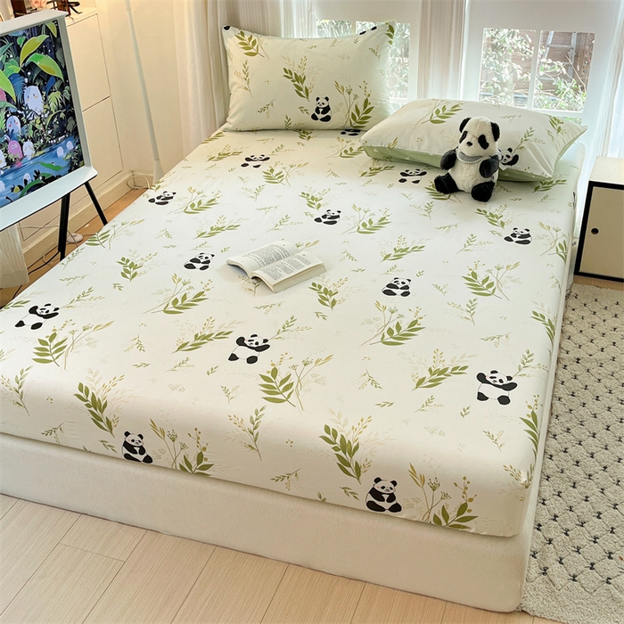 91家纺网 家纺一手货源 找家纺 宝士康家纺 2025新款10A抗菌全棉印花床笠 欢乐熊猫