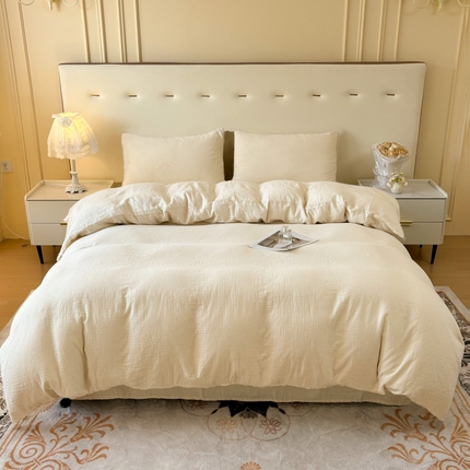 鲁爱家纺供货 2025新款全棉双层皱皱纱四件套 不染（拉链款）