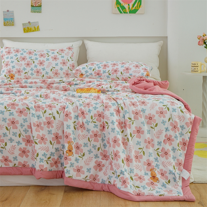 91家纺网 家纺一手货源 找家纺 海洋家纺 2025款水洗棉纯棉花夏凉被全棉花印花夏被空调被薄被子 悠然粉