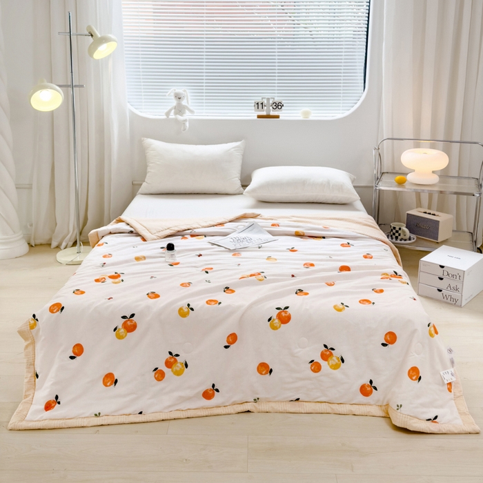 91家纺网 家纺一手货源 找家纺 曲之慕新款13372里外全棉夏被 橘里橘气