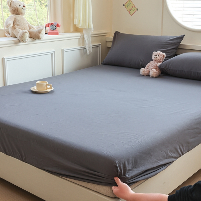 91家纺网 家纺一手货源 找家纺 2025新款全棉A类简约素色水洗棉纯棉单床笠 中灰