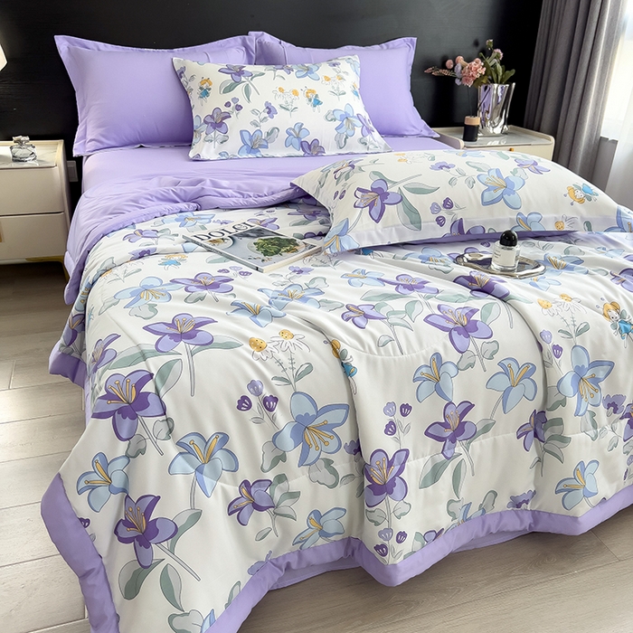 91家纺网 家纺一手货源 找家纺 宝士康家纺 2025新款10A抗菌双层纱印花夏被四件套 花仙子