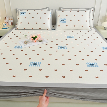 简一 2025新款A类碳光印花数码冰丝凉席系列-床笠款 满心欢喜