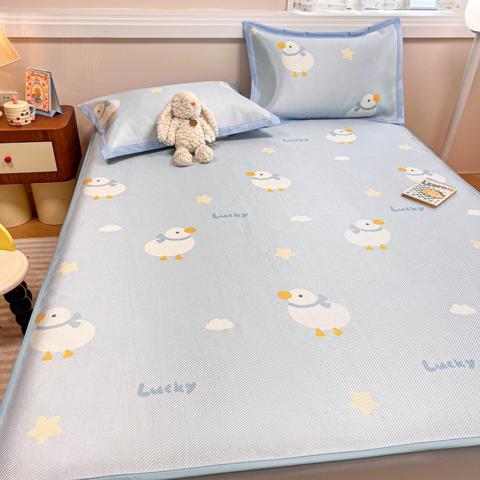 91家纺网 家纺一手货源 找家纺 慕尚家纺 2025新款数码印花床席床笠款冰藤席 床笠款-柯尔鸭