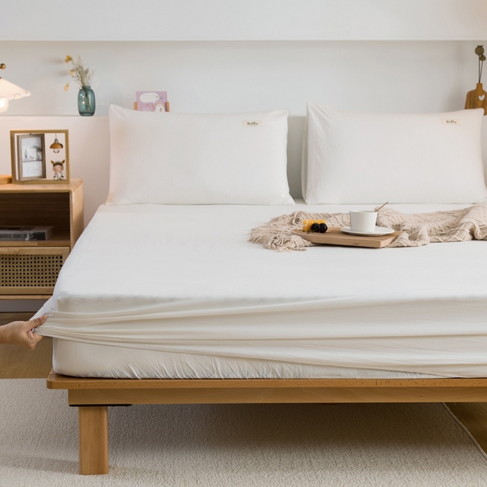 91家纺网 家纺一手货源 找家纺 2025新款全棉A类简约素色水洗棉纯棉单床笠 本白