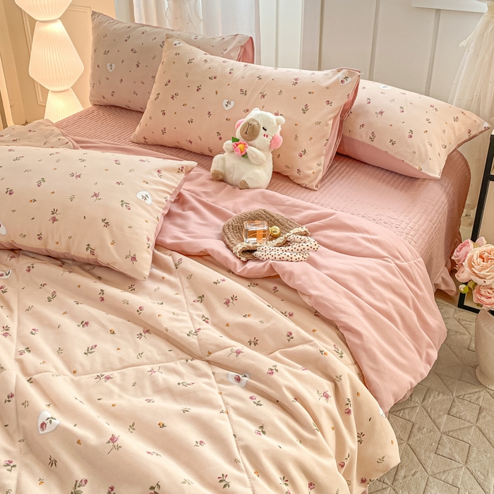 91家纺网 家纺一手货源 找家纺 2025新款针织双层纱夏被床盖四件套单夏被单床盖单品 莫奈花园