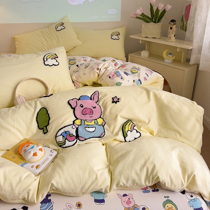 91家纺网 家纺一手货源 找家纺 （总）苏拉家居 2025新款A类水洗云朵棉毛巾绣+印花系列四件套