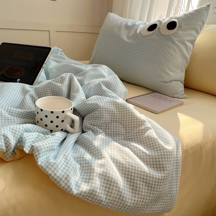 91家纺网 家纺一手货源 找家纺 慕尚家纺 2025新款大眼萌仔夏被 大眼萌 蓝格黄