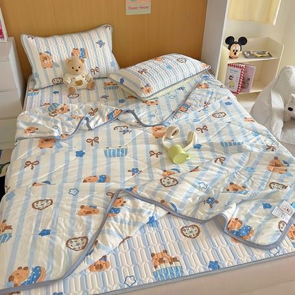 91家纺网 家纺一手货源 找家纺 希诺家居 2025新款卡通小清新牛奶针织棉夏被空调被子被芯 条纹卡皮巴拉