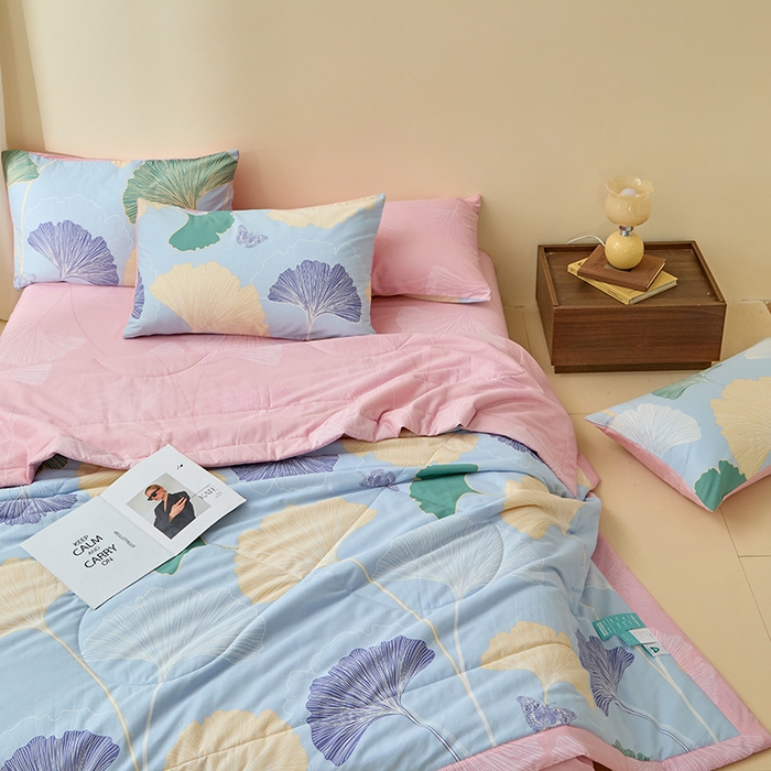 91家纺网 家纺一手货源 找家纺 宝士康家纺 2025新款10A抗菌全棉夏被四件套（床单款） 蝶舞杏运