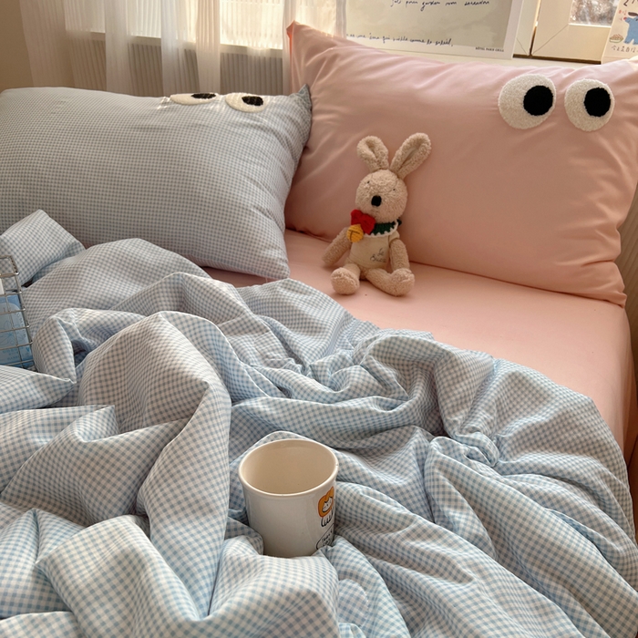 91家纺网 家纺一手货源 找家纺 慕尚家纺 2025新款大眼萌仔夏被 大眼萌 蓝格粉