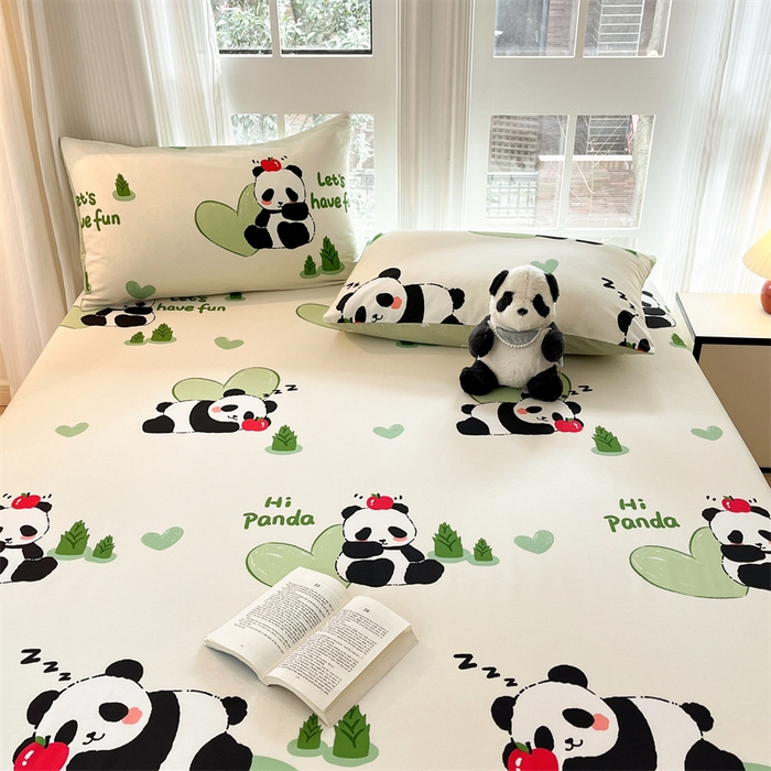 91家纺网 家纺一手货源 找家纺 宝士康家纺 2025新款10A抗菌全棉印花床笠 森林熊猫