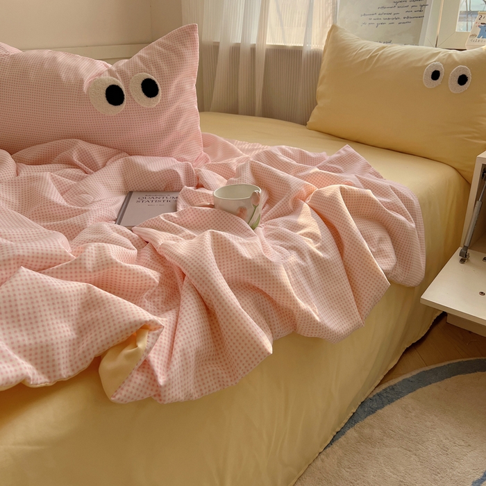 91家纺网 家纺一手货源 找家纺 慕尚家纺 2025新款大眼萌仔夏被 大眼萌 粉格黄