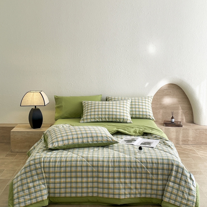 91家纺网 家纺一手货源 找家纺 宝士康家纺 2025新款10A抗菌无印风夏被 被子被芯 芒格绿