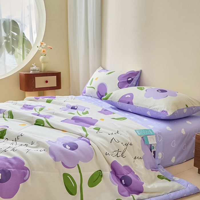 91家纺网 家纺一手货源 找家纺 宝士康家纺 2025新款10A抗菌全棉夏被四件套（床笠款） 幽梦紫曦