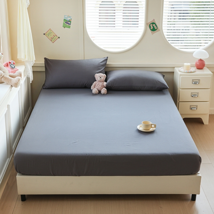 91家纺网 家纺一手货源 找家纺 2025新款全棉A类简约素色水洗棉纯棉单床笠 中灰