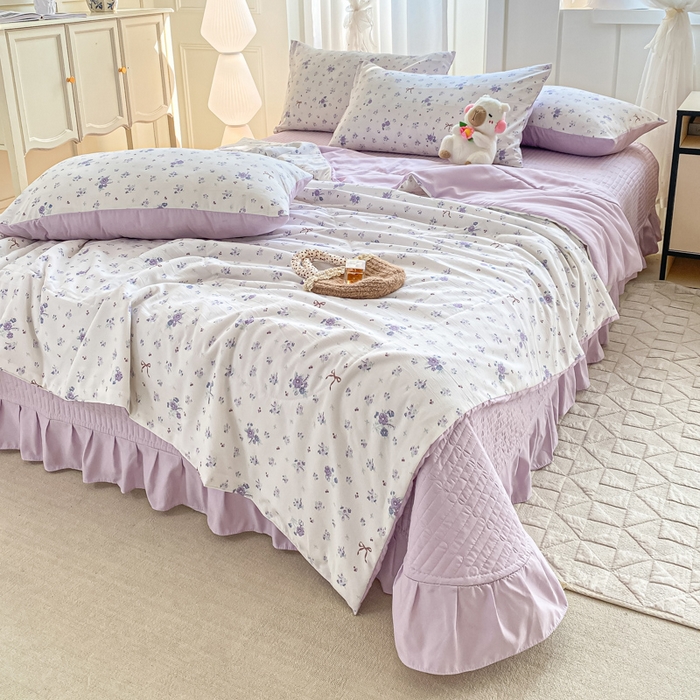 91家纺网 家纺一手货源 找家纺 2025新款针织双层纱夏被床盖四件套单夏被单床盖单品 紫色香氛