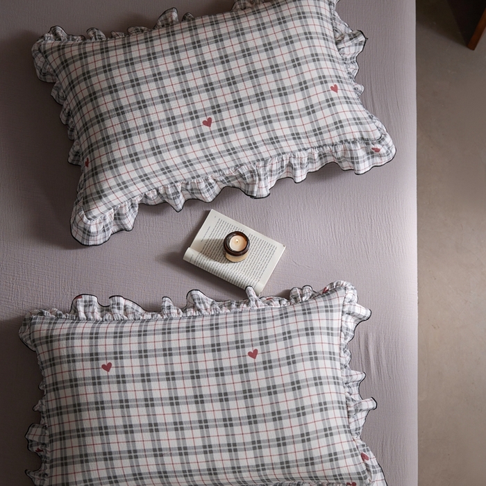 91家纺网 家纺一手货源 找家纺 安莱生活 2025新款全棉精梳棉双层纱绉纱数码印花四件套 海派甜心-灰