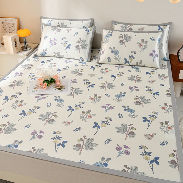 91家纺网 家纺一手货源 找家纺 简一 2025新款A类碳光印花数码冰丝凉席系列-床单款 花开半夏