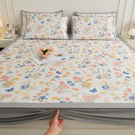 简一 2025新款A类碳光印花数码冰丝凉席系列-床笠款 秋日细雨