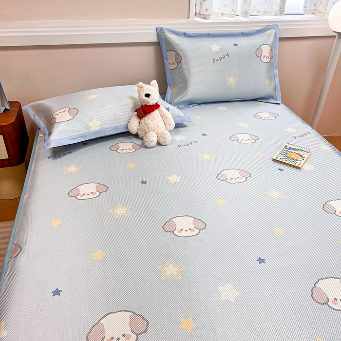 91家纺网 家纺一手货源 找家纺 慕尚家纺 2025新款数码印花床席床笠款冰藤席 床笠款-酷奇