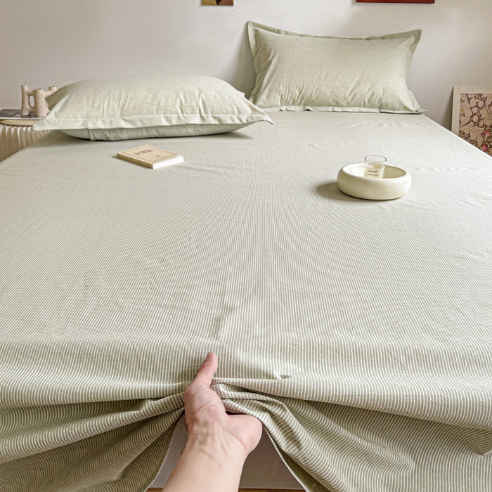 91家纺网 家纺一手货源 找家纺 久云居 2025新款亲肤舒适全棉色织防水床单 超细绿条