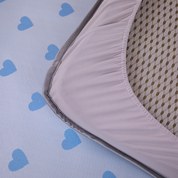 91家纺网 家纺一手货源 找家纺 凌云家纺  2025新款提花凉感冰丝席床笠款三明治凉席三件套 甜心-蓝